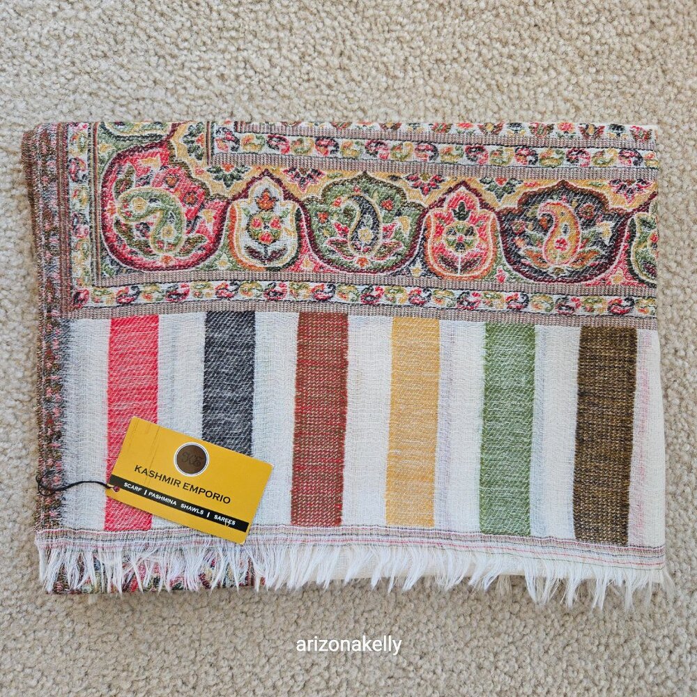 NWT Kashmir Emporio Colorful Wool Shawl Jacquard Scarf *FLAW* - Picture 16 of 16